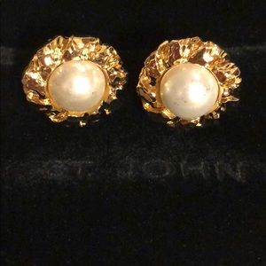 St. John Pearl Starburst Clip-On Earrings